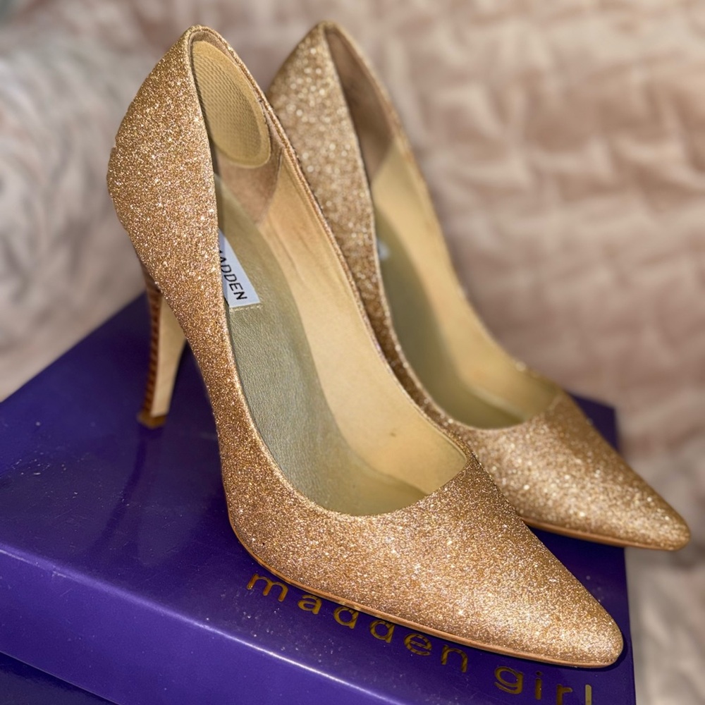 Madden Girl Sparkling Gold Heels